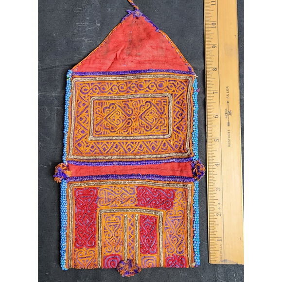 Kuchi Embroidered Pouch Wallet Central Asian Handmade Beaded Magenta Orange - Picture 3 of 9